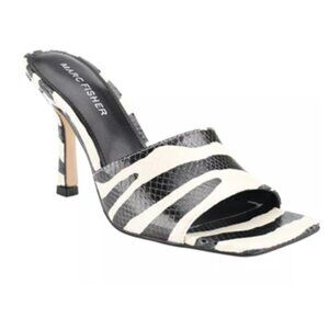 Marc Fisher Danria Heeled Mules in Black and White Zebra Print